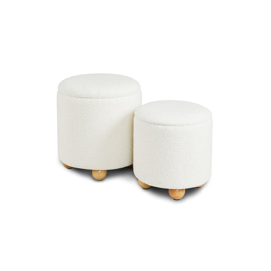 Biagio Storage Ottomans Ivory boucle (Set of 2) - Ella and Ross Furniture