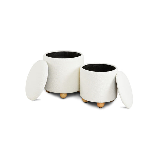 Biagio Storage Ottomans Ivory boucle (Set of 2) - Ella and Ross Furniture