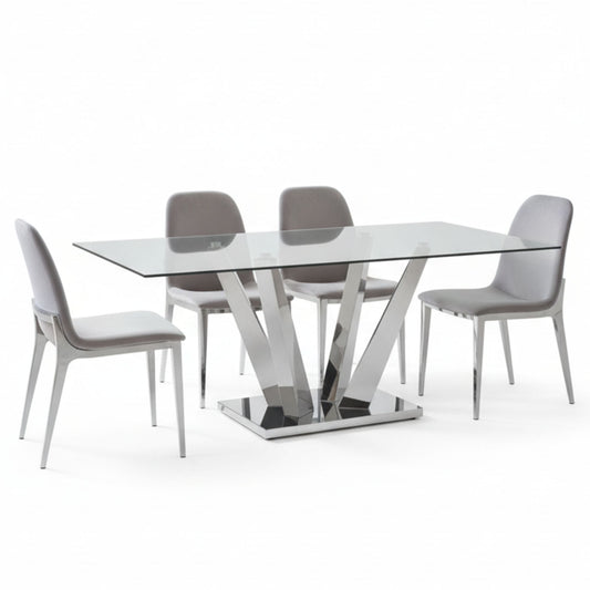 Yvon 5pc Glass Top Dining Table Set - Ella and Ross Furniture