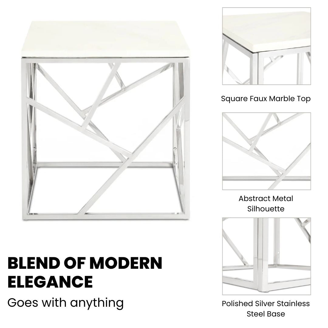 Cyprus Faux Marble End Table - Silver - Ella and Ross Furniture