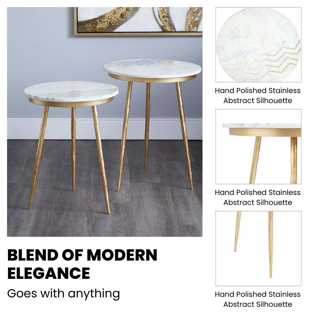 Cane White Marble Side Table - Set of 2 - Ella and Ross Furniture