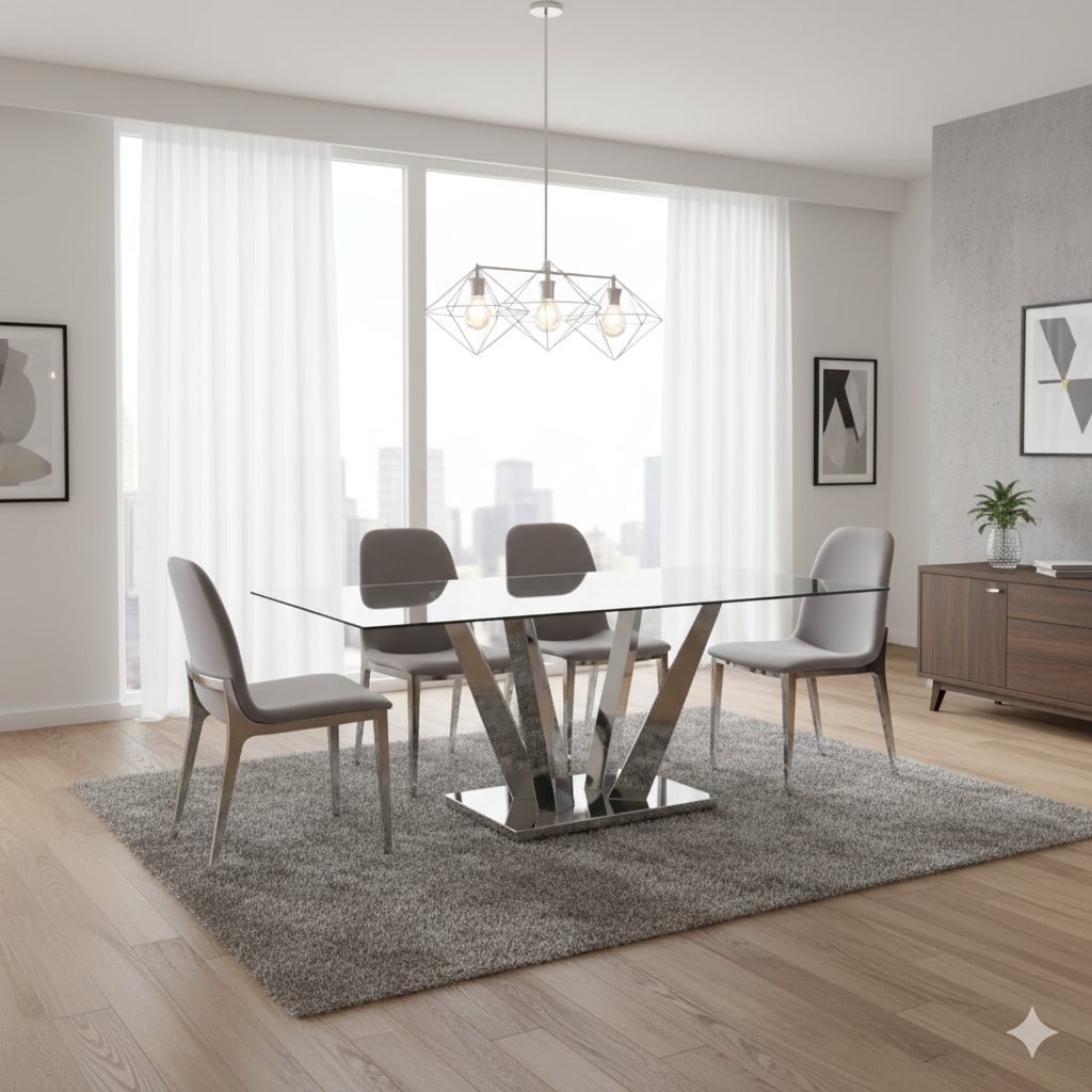 Yvon 5pc Glass Top Dining Table Set