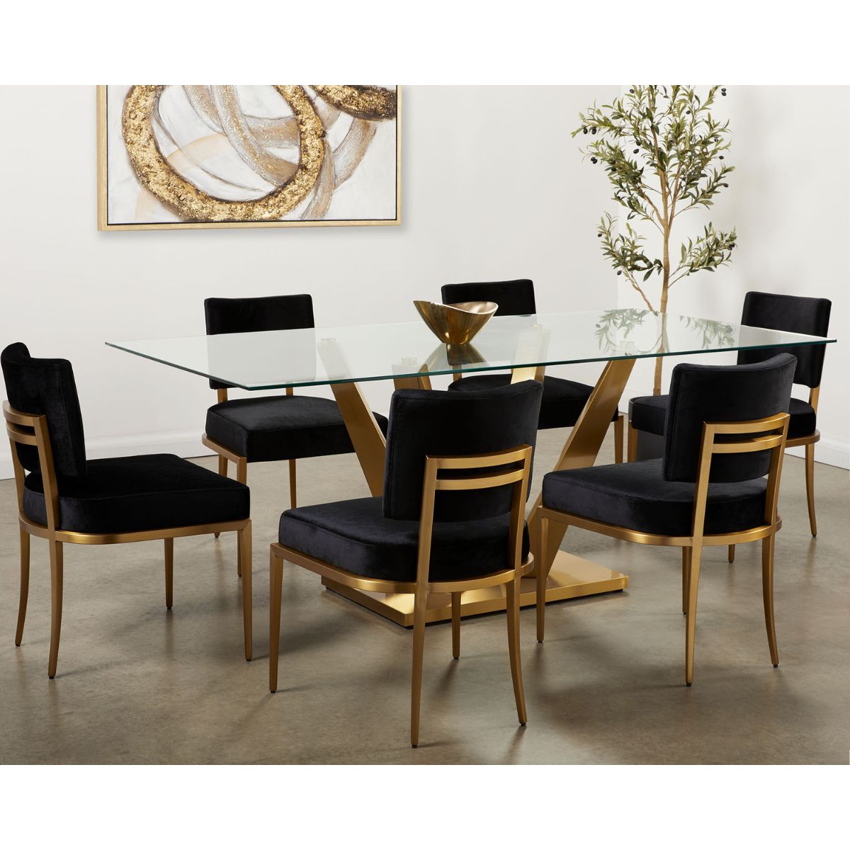 7 Pc Yvon Glass Dining Set in Black - Ella and Ross Furniture