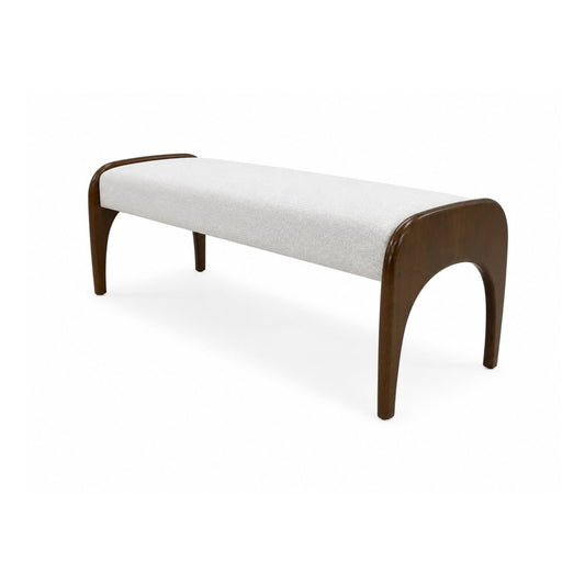 Damien bench upholstered seat with curved wood legs angle view
