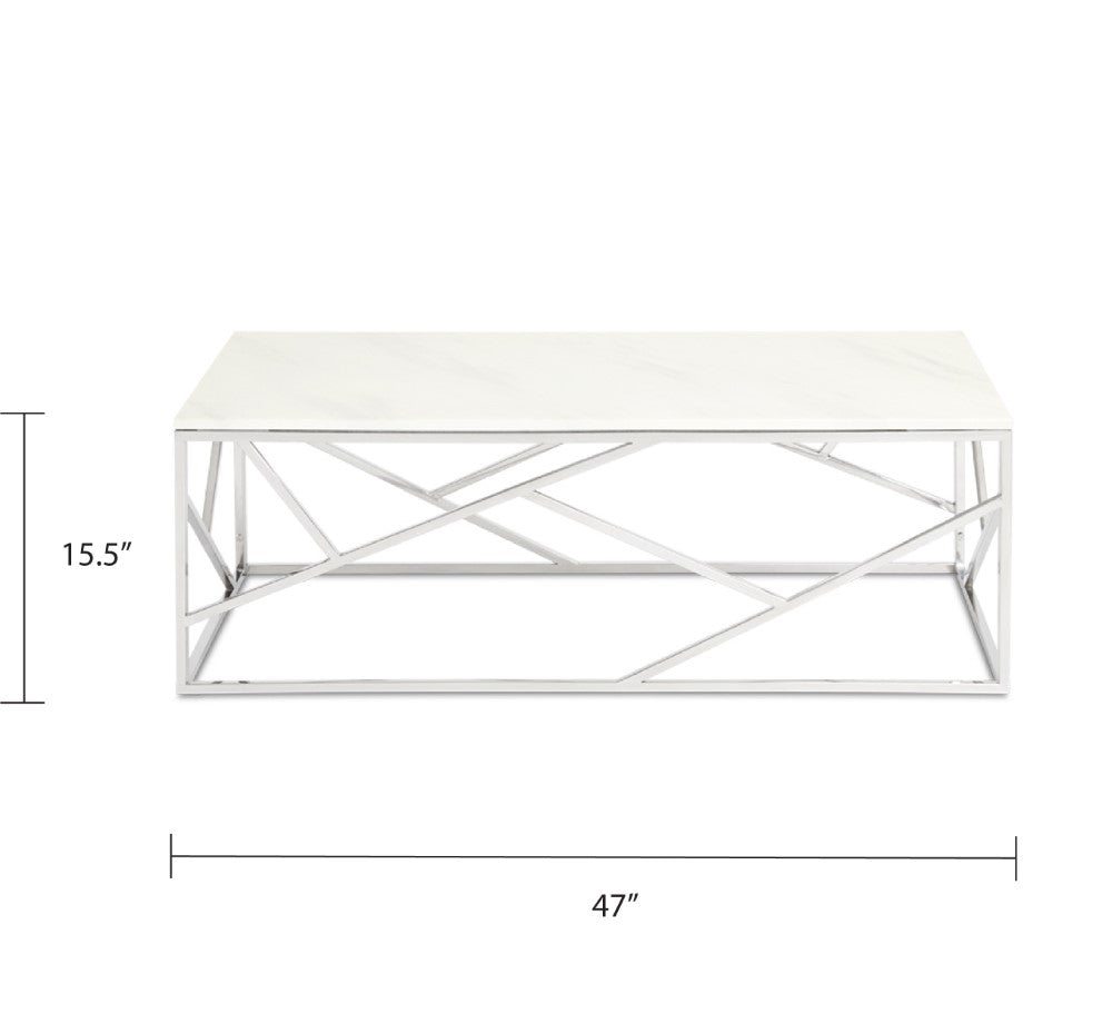 Cyprus Faux Marble Coffee Table - Silver front