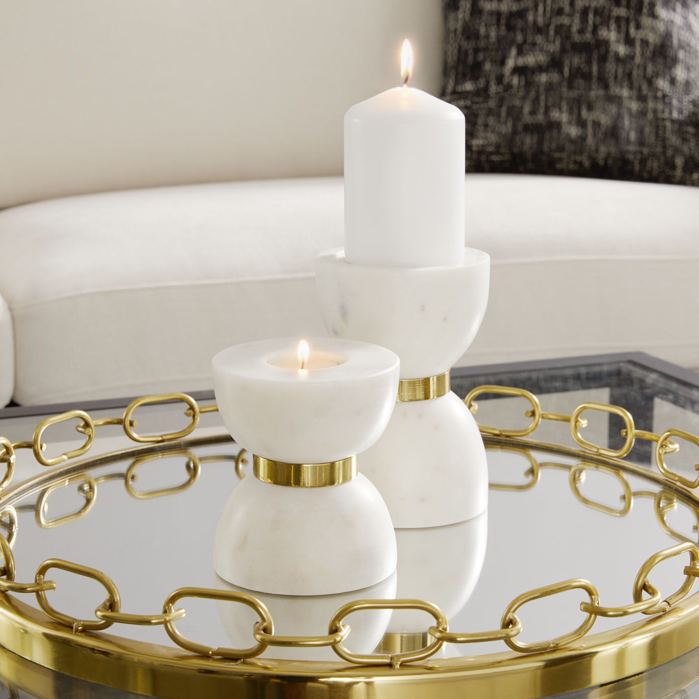 Rue Small Marble Candle Holder - Set of 2 - Ella and Ross Furniture