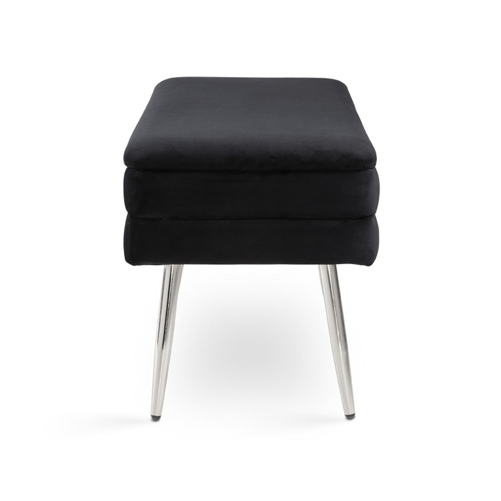 Shelby Storage Bench Black Velvet Side View