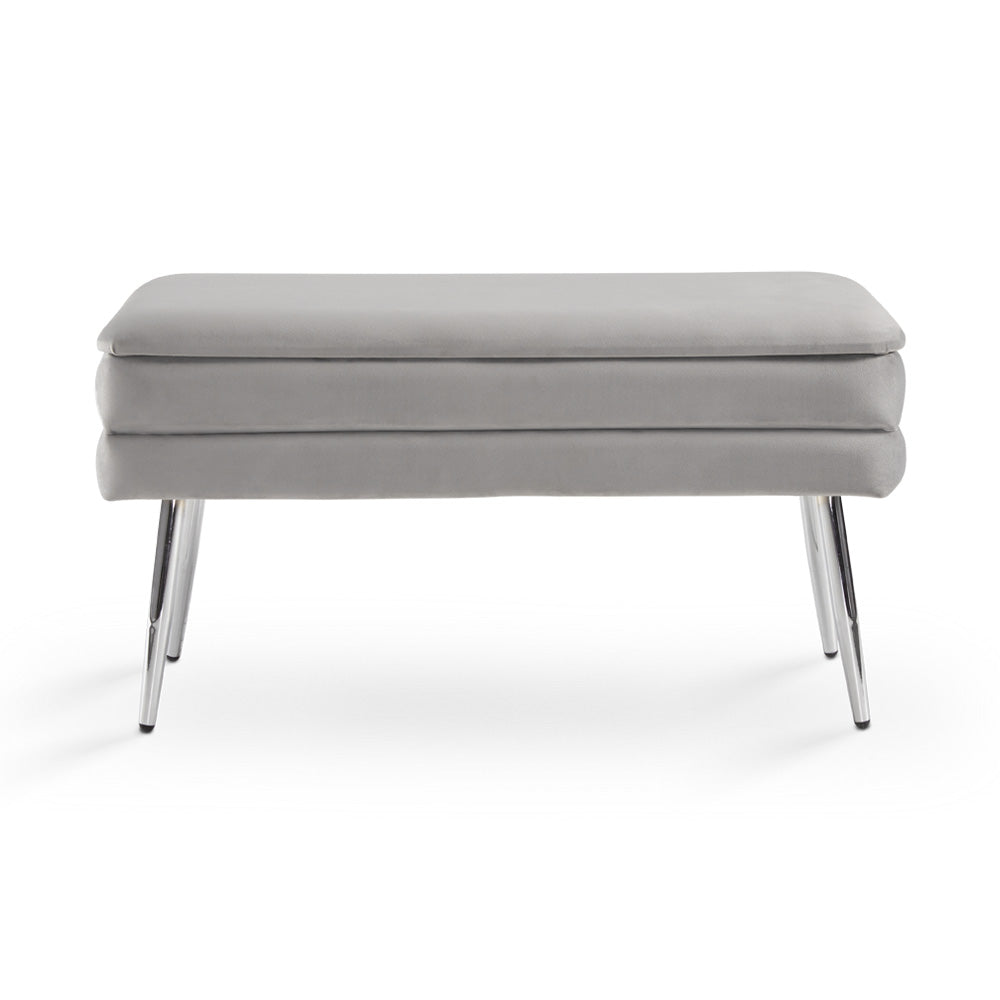 Shelby Storage Bench Grey Velvet_Front