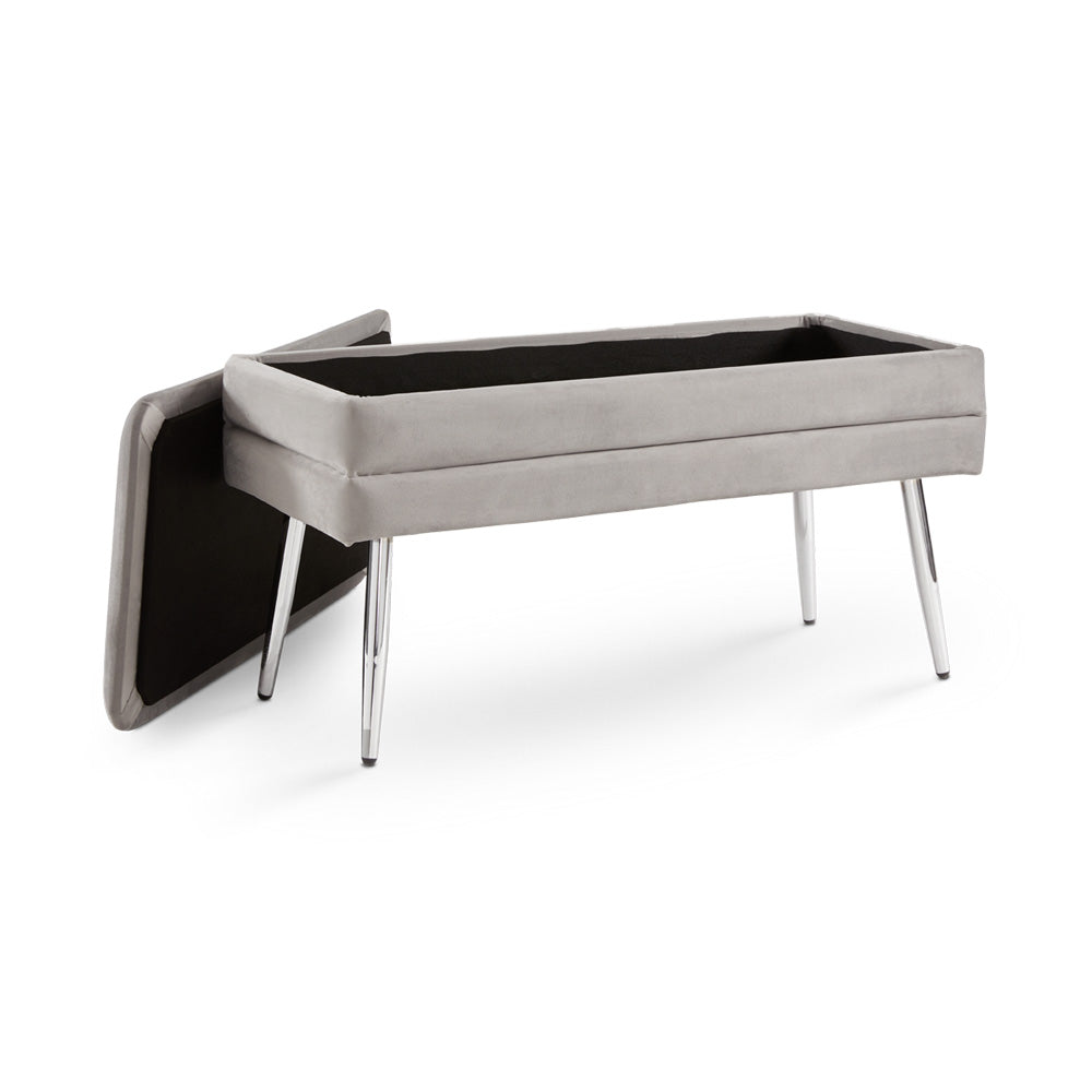 Shelby Storage Bench Grey Velvet_open