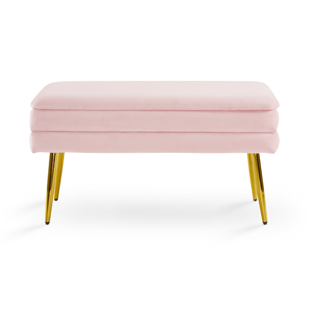 Shelby Storage Bench Pink Velvet_Front