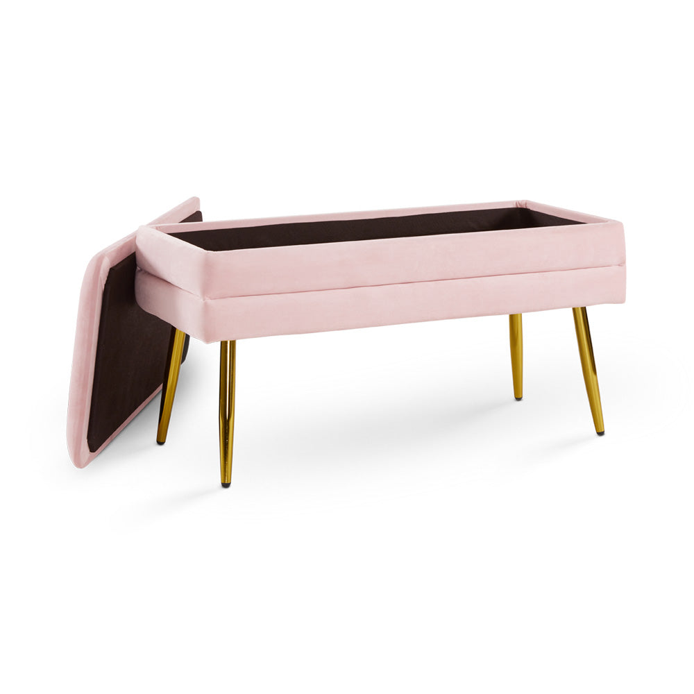 Shelby Storage Bench Pink Velvet_Open