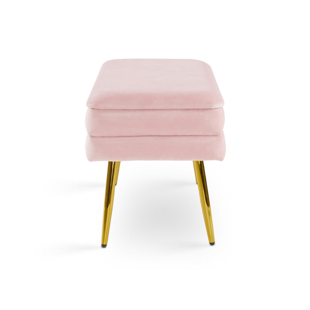 Shelby Storage Bench Pink Velvet_Side View