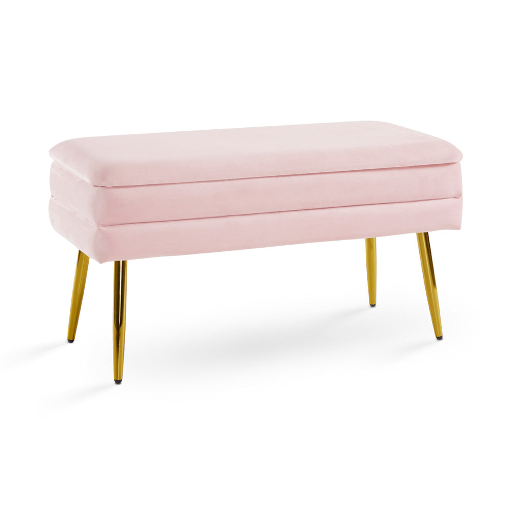 Shelby Storage Bench Pink Velvet_Three Quarter