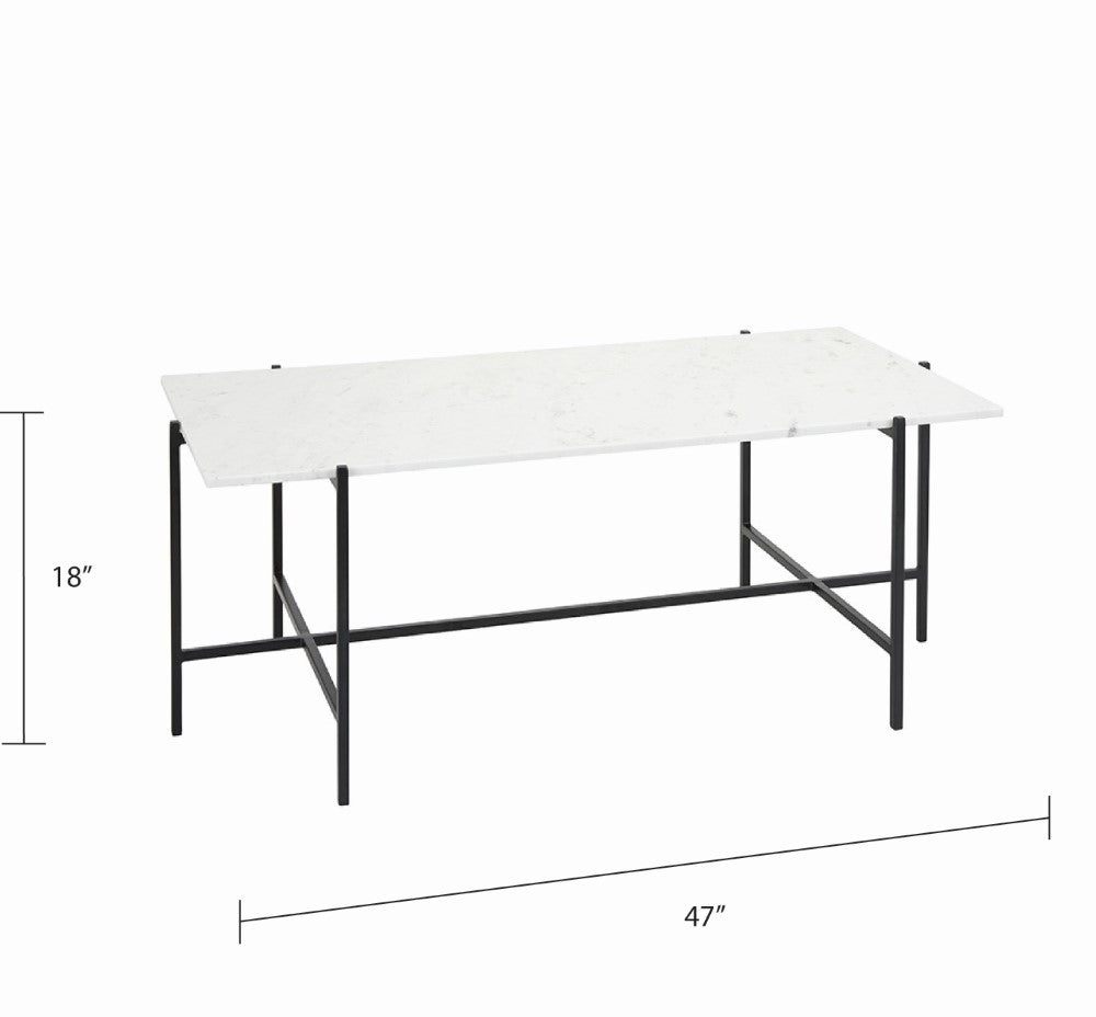 Tilly White Marble Coffee Table - Black Metal - Ella and Ross Furniture