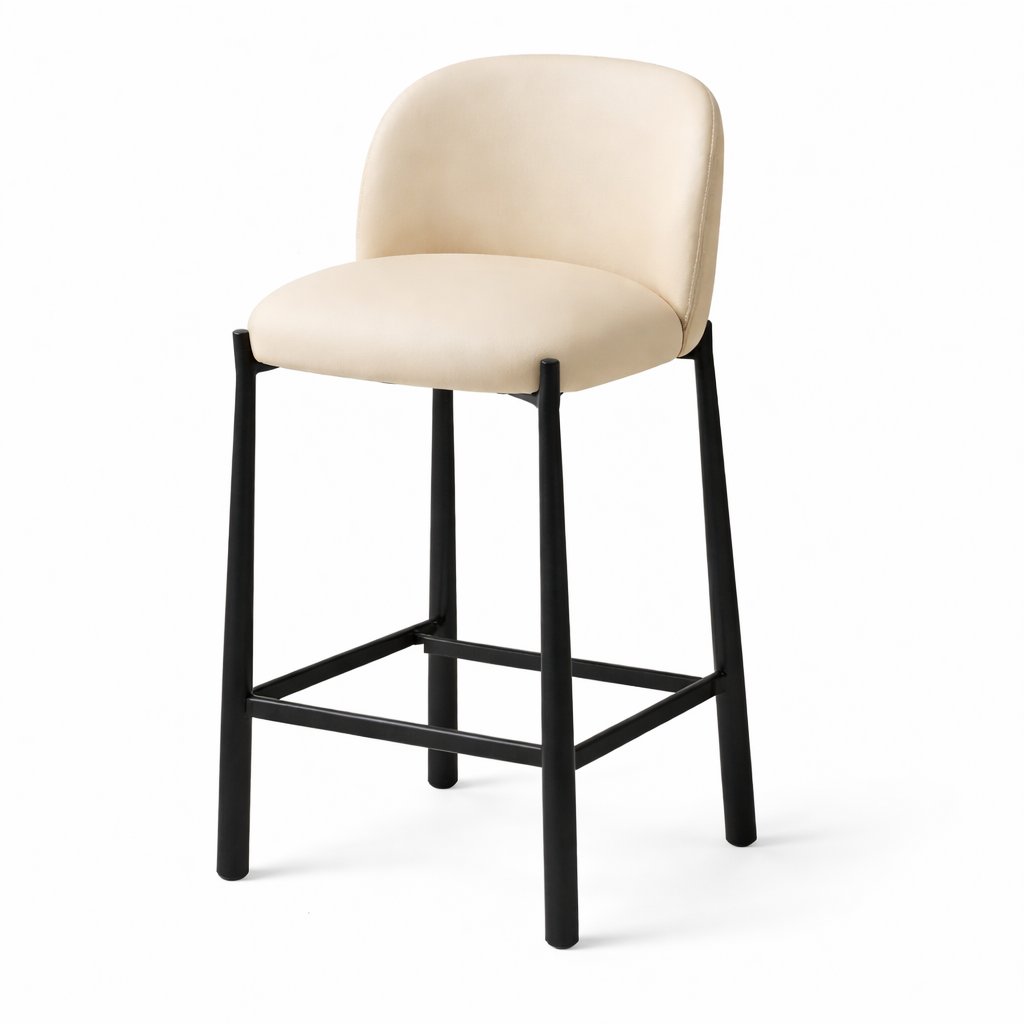 Ava counter height chair in taupe PU with black metal legs, modern upholstered kitchen and dining seating
