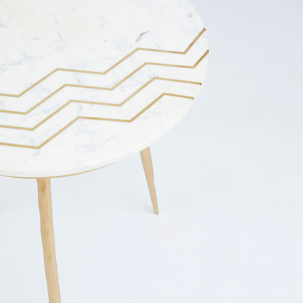 Cane White Marble Side Table - Set of 2