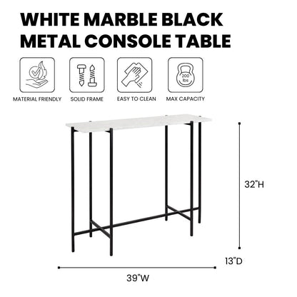 Tilly White Marble Console Table - Black Metal - Ella and Ross Furniture