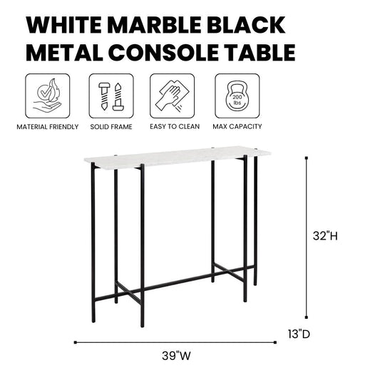 Tilly White Marble Console Table - Black Metal - Ella and Ross Furniture