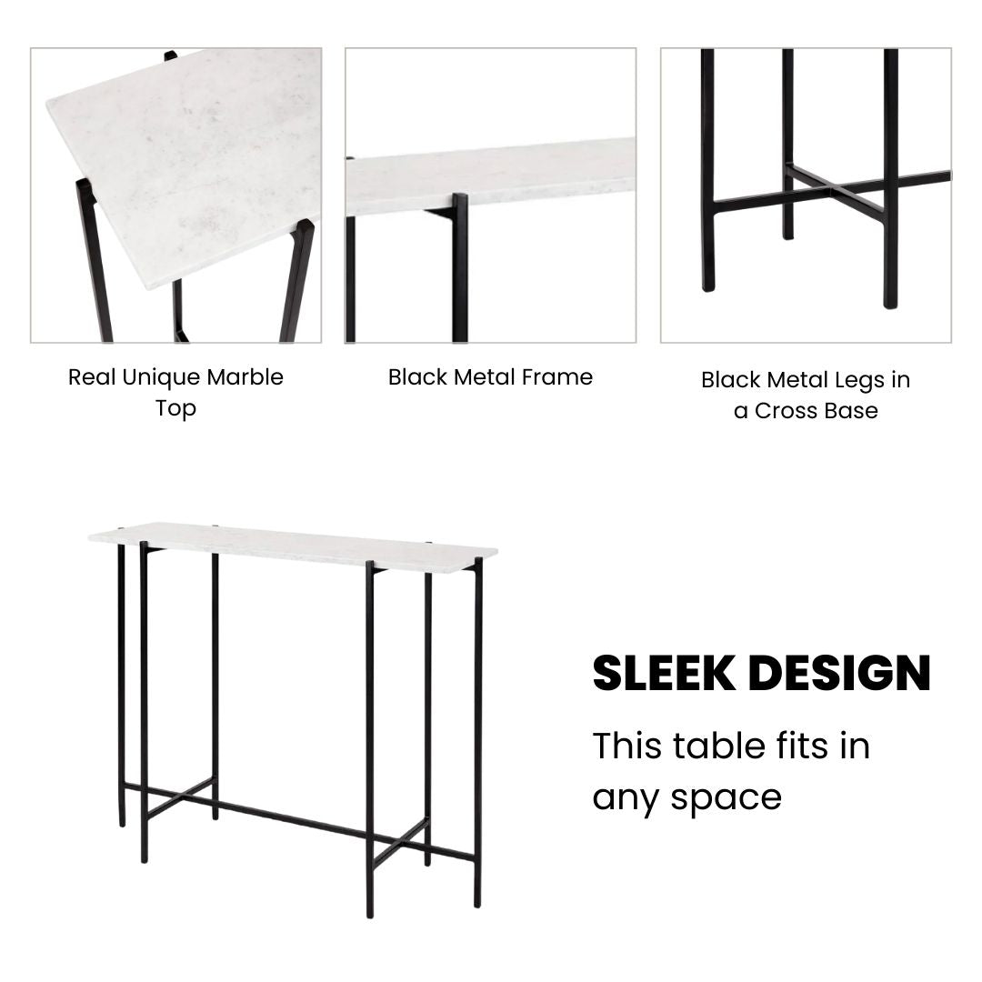 Tilly White Marble Console Table - Black Metal - Ella and Ross Furniture