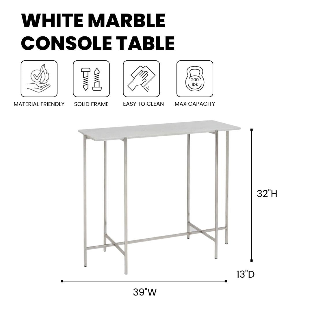 Tilly White Marble Console Table - Silver - Ella and Ross Furniture