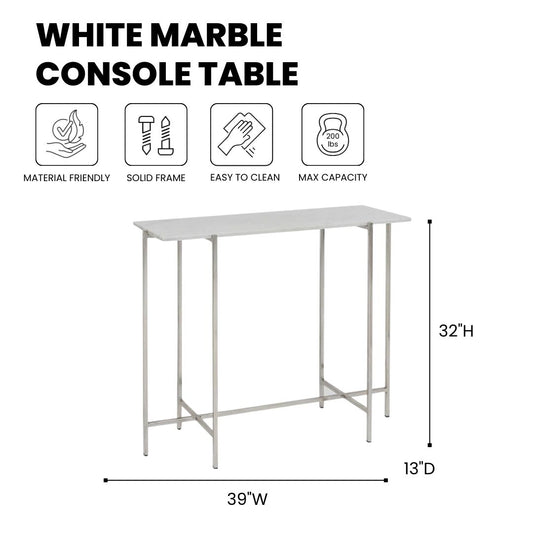 Tilly White Marble Console Table - Silver - Ella and Ross Furniture