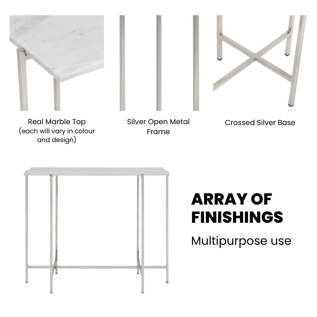 Tilly White Marble Console Table - Silver - Ella and Ross Furniture
