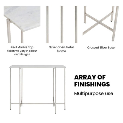 Tilly White Marble Console Table - Silver - Ella and Ross Furniture