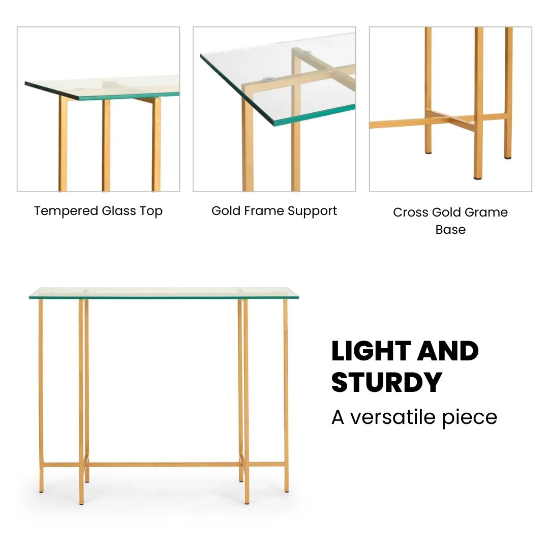 Tilly Glass Console Table - Gold - Ella and Ross Furniture