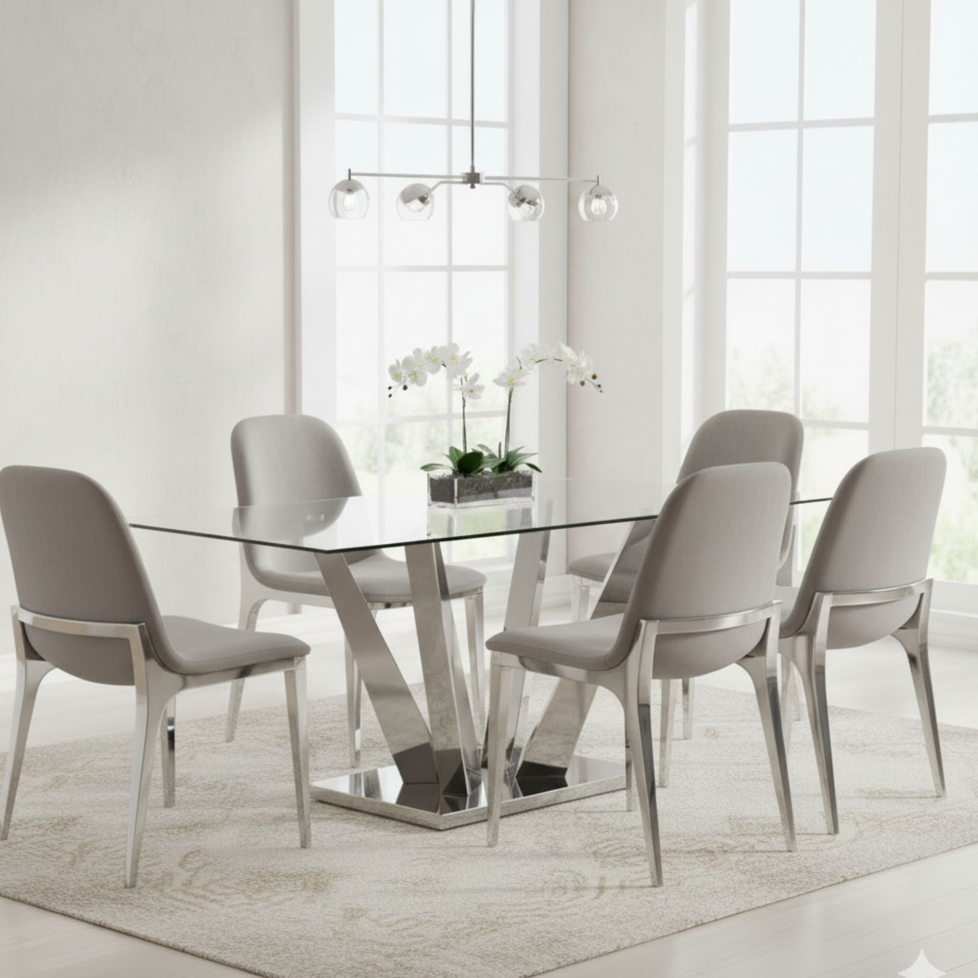 Yvon 5pc Glass Top Dining Table Set - Ella and Ross Furniture