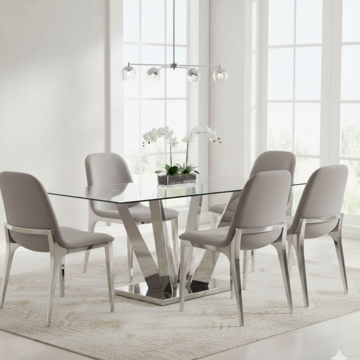 Yvon 5pc Glass Top Dining Table Set - Ella and Ross Furniture