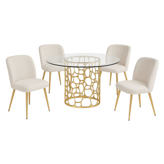 Mia 5PC Dining Table Set in Gold/ Ivory.