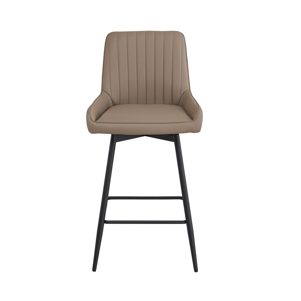 Erika counter chair in dark taupe leatherette with black metal legs, modern upholstered counter stool for kitchen island