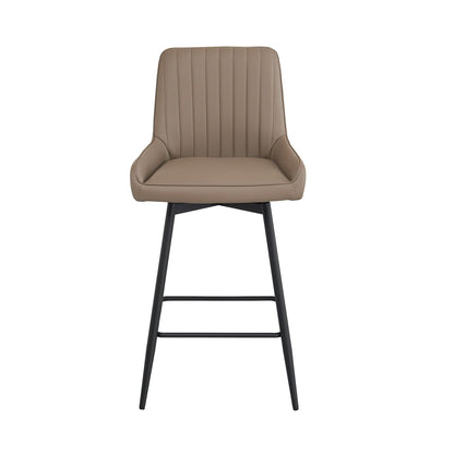 Erika counter chair in dark taupe leatherette with black metal legs, modern upholstered counter stool for kitchen island