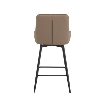 Back view of Erika counter chair in taupe leatherette with vertical channel stitching and black metal base