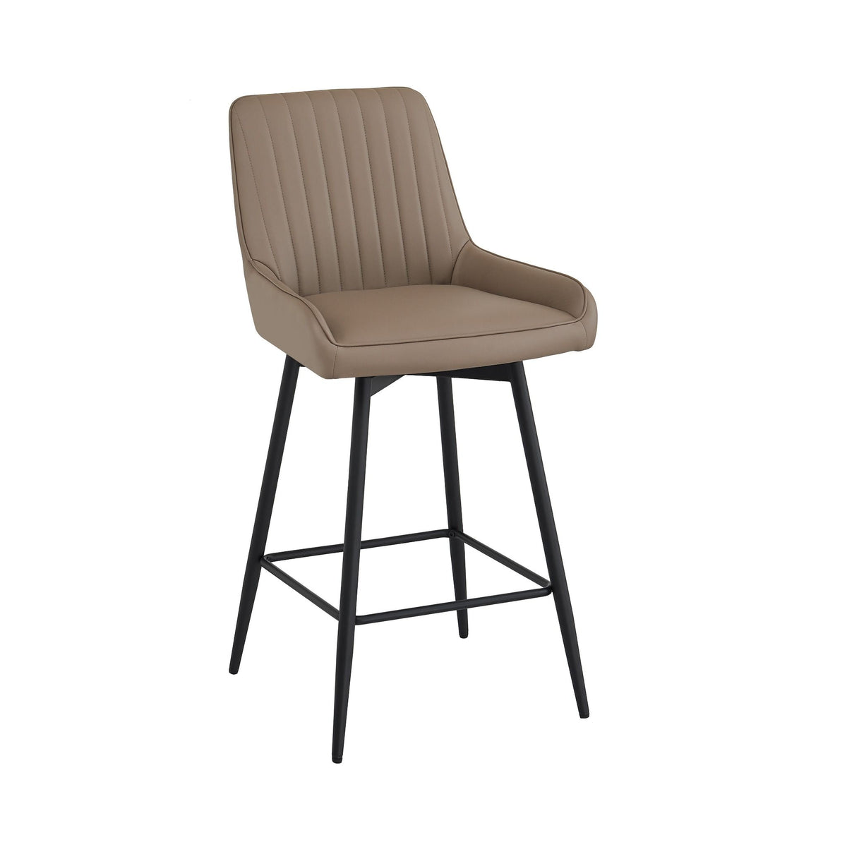 Erika taupe dark leatherette counter chair with curved arms and black metal legs, modern bar seating for kitchen island