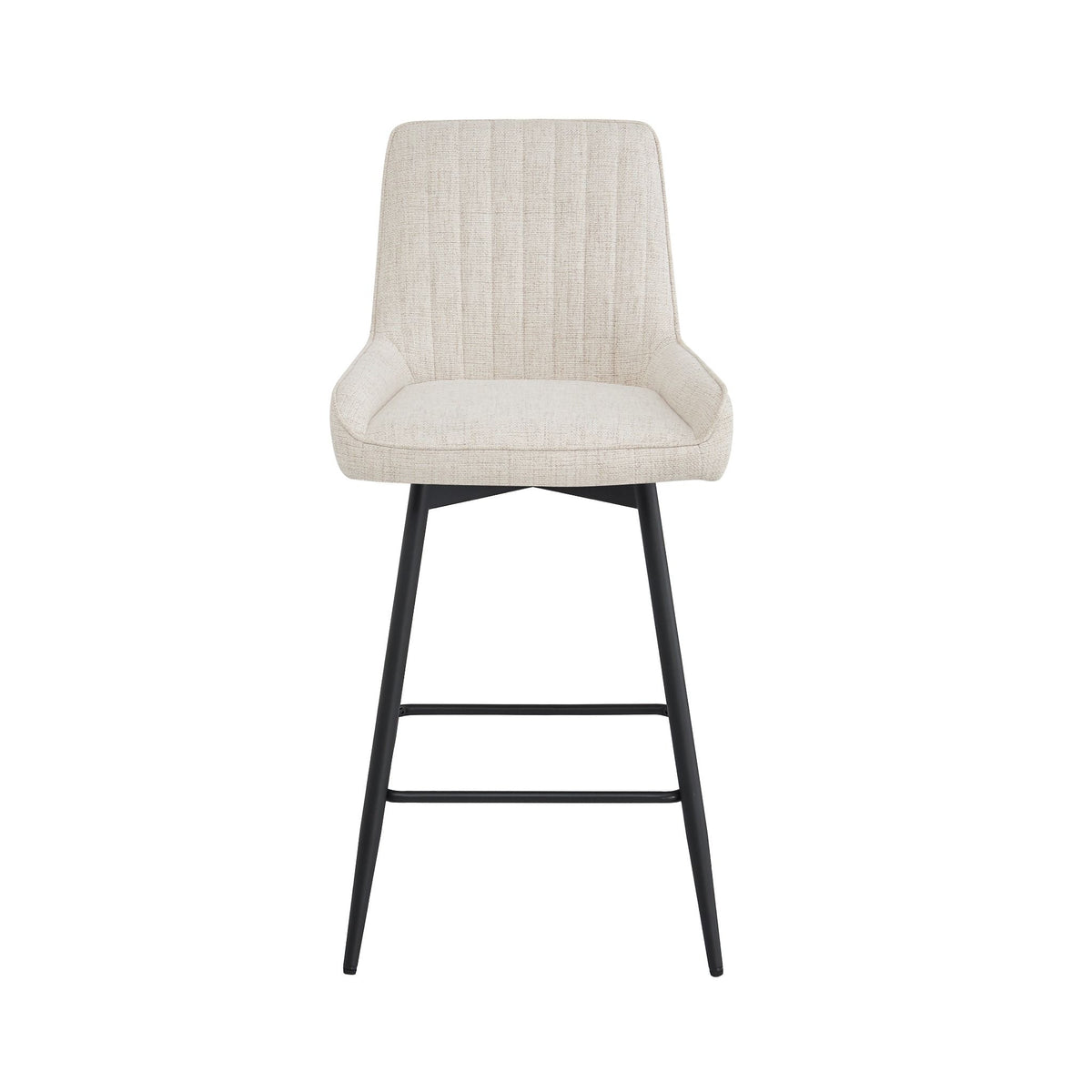 Erika counter chair in beige fabric upholstery with black metal legs, modern counter height stool
