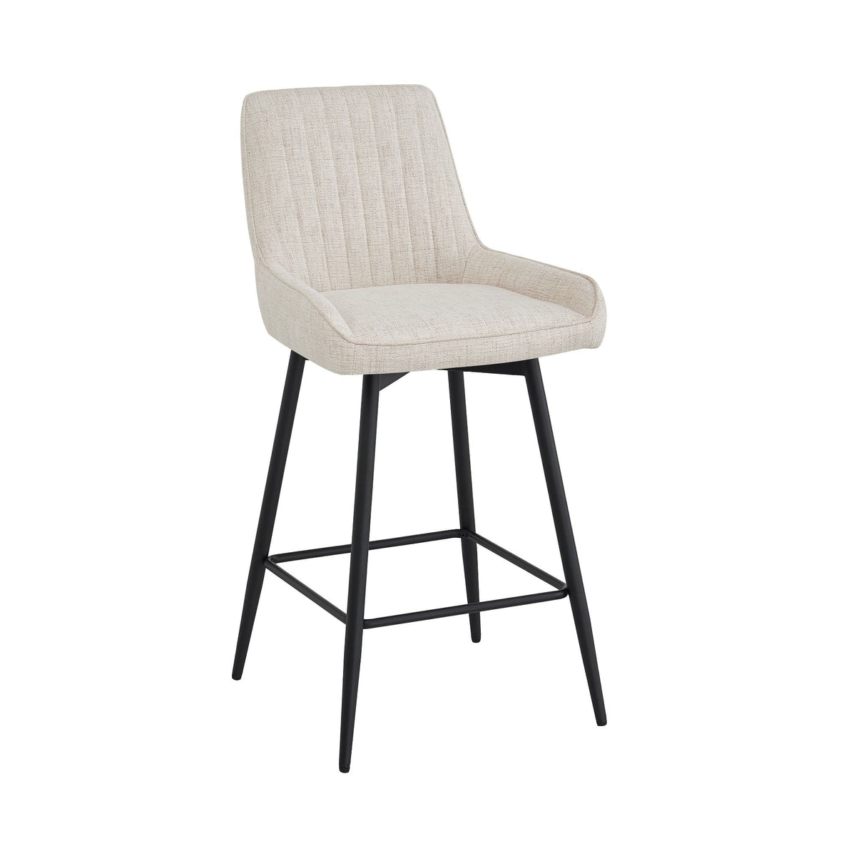 Erika beige fabric counter chair with modern silhouette and black metal base, ideal for kitchen counters