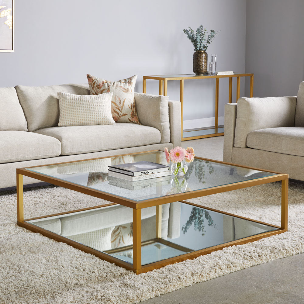 Fabian Brushed Gold Coffee Table - Square - 47" - Ella and Ross Furniture