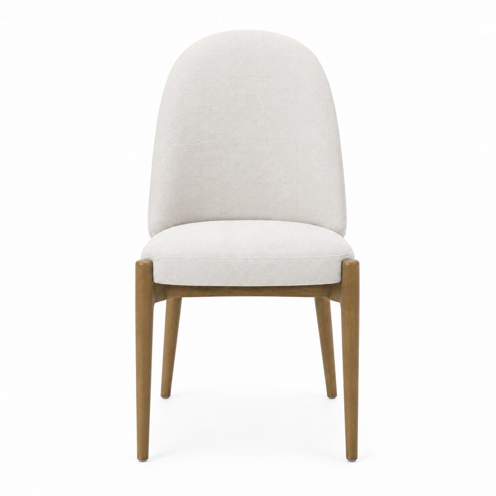 Liam dining chair in Natural performance fabric with natural oak wood frame, front view on a white background.