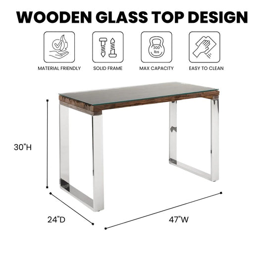 Pheobe Desk Wood Glass Top