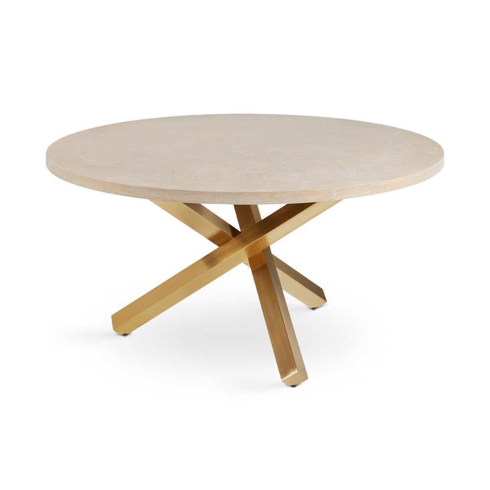 Raleigh Dining Table Oak Veneer Top Brushed Gold Legs - Ella and Ross Furniture