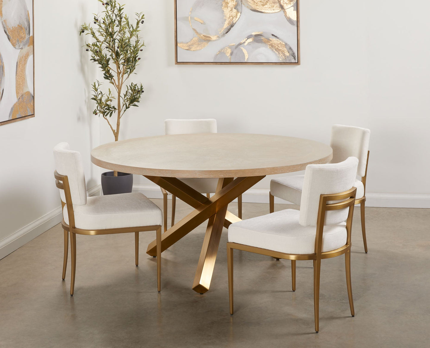 Raleigh Dining Table Oak Veneer Top Brushed Gold Legs - Ella and Ross Furniture