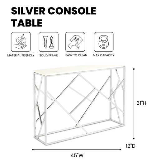 Cyprus Faux Marble Console Table - Silver
