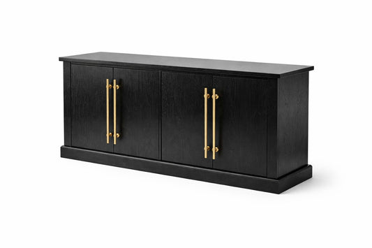 Anand Black Wood Sideboard with Gold Hardware – Contemporary 3/4 Angle View