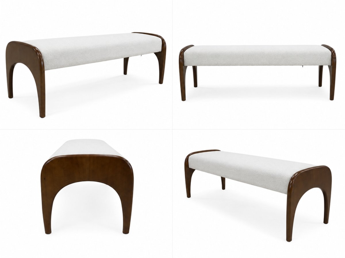 Damien bench perspective view modern upholstered bench in neutral fabric