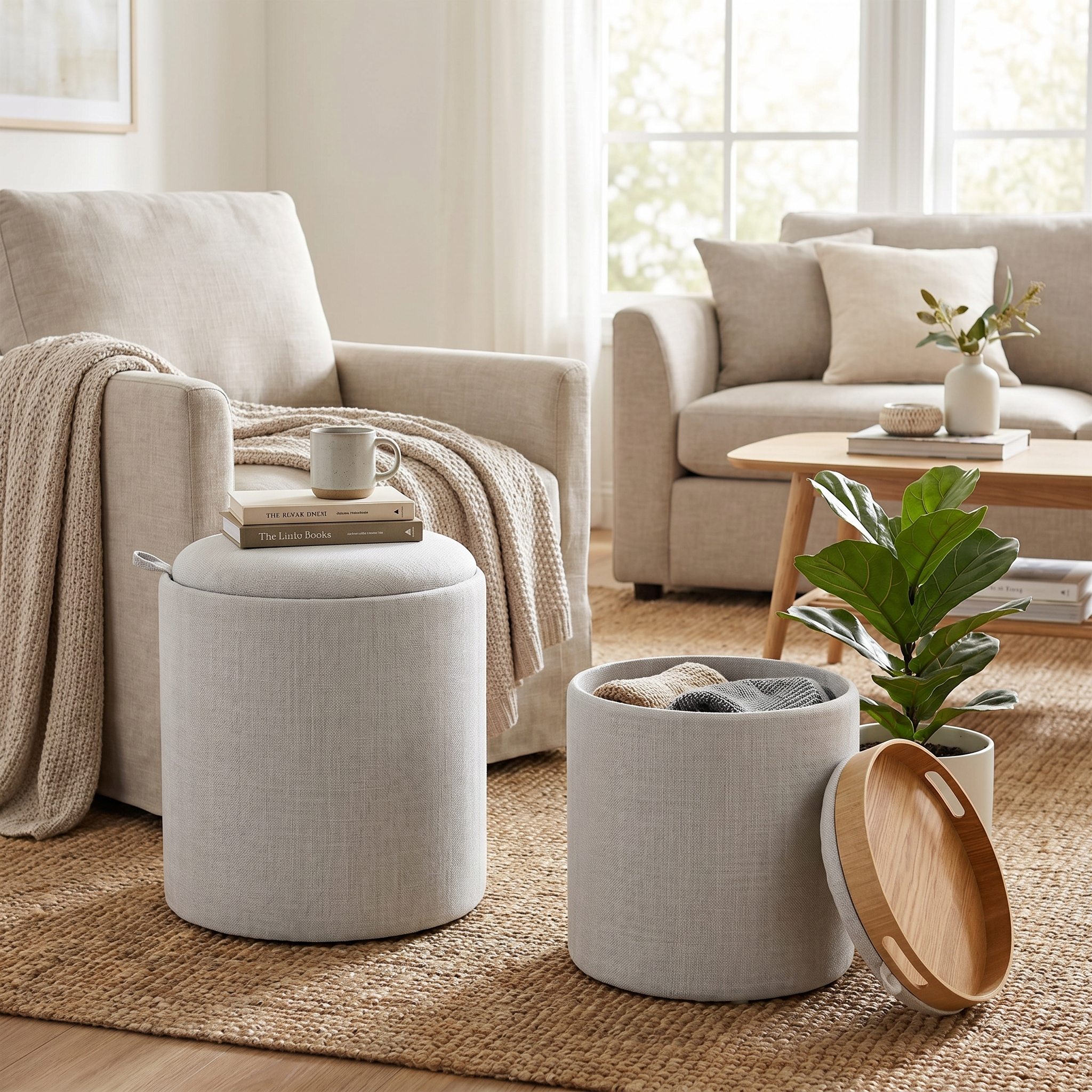 London Round Tray Ottoman (Set of 2) - Ella and Ross Furniture