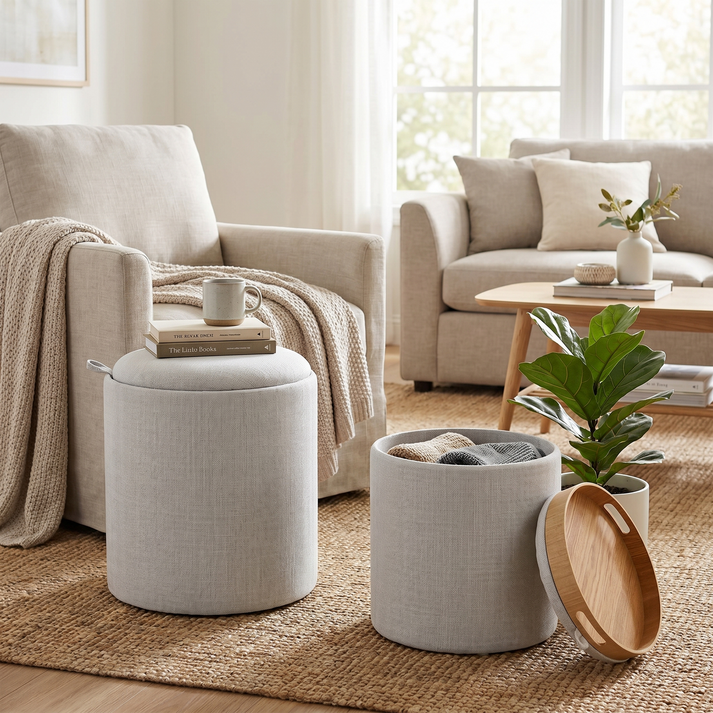 London Round Tray Ottoman (Set of 2) - Ella and Ross Furniture