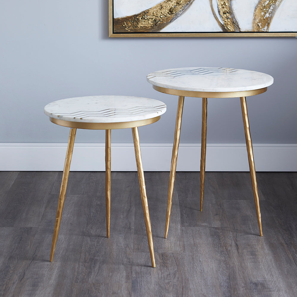 Cane White Marble Side Table - Set of 2