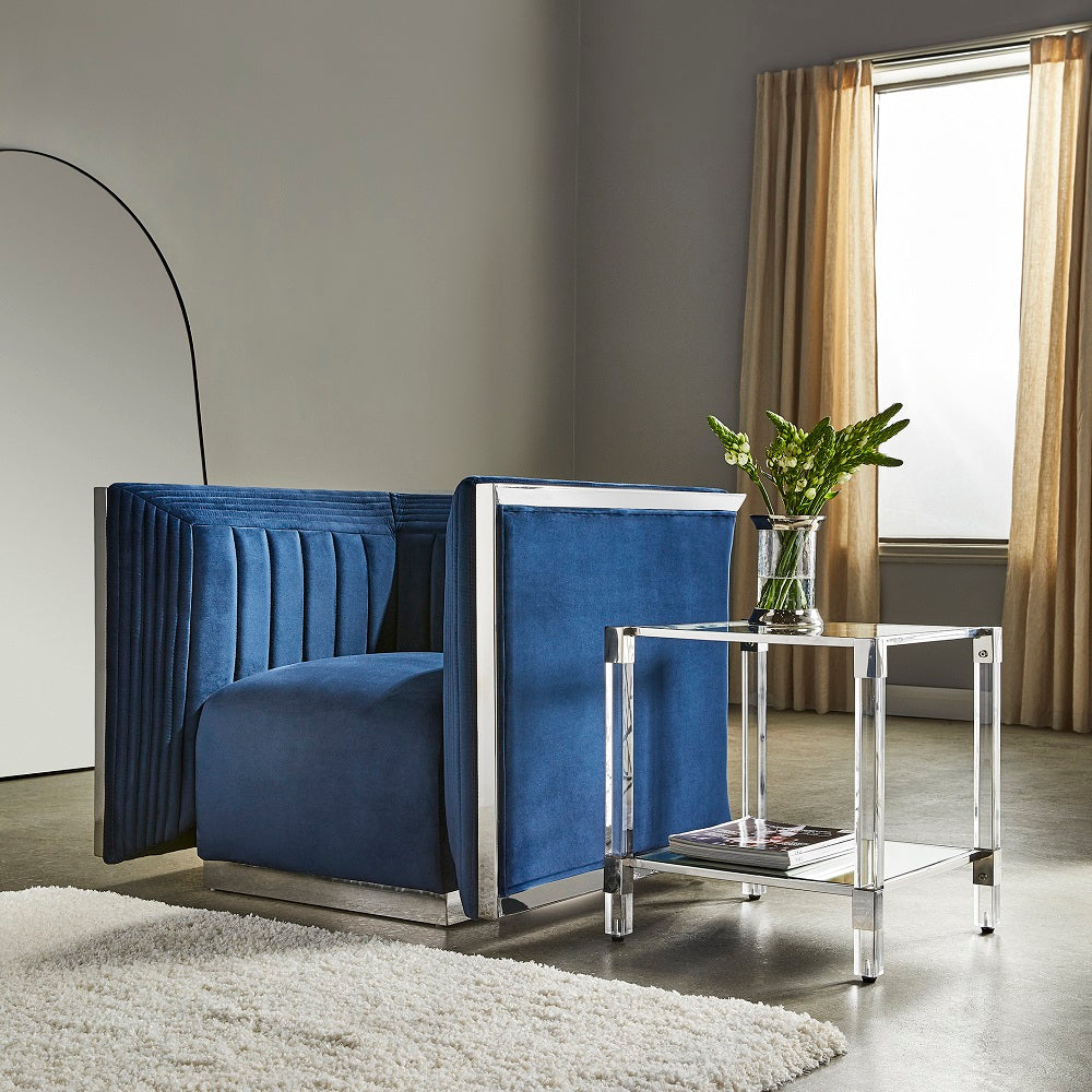 Kingsley Blue Velvet Accent Chair - Ella and Ross Furniture