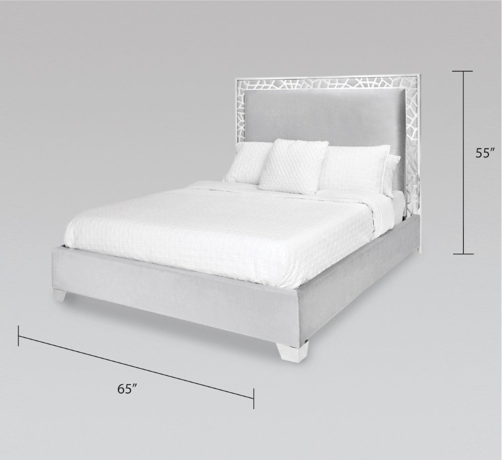 Parana Queen Bed-Grey Velvet dimensions